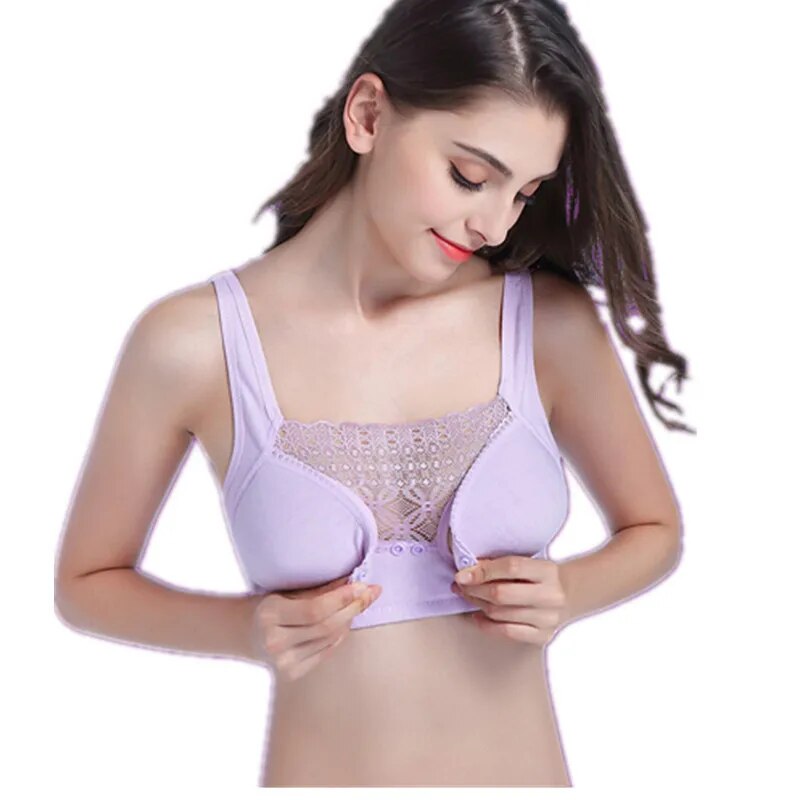Curvear®️Women's Breastfeeding Nursing Bras, Seamless Ultra Comfort Maternity Non Padded Feeding Lace No Steel Ring Bra, Front Button Closure, Pregnancy Sleep Cotton Bralette