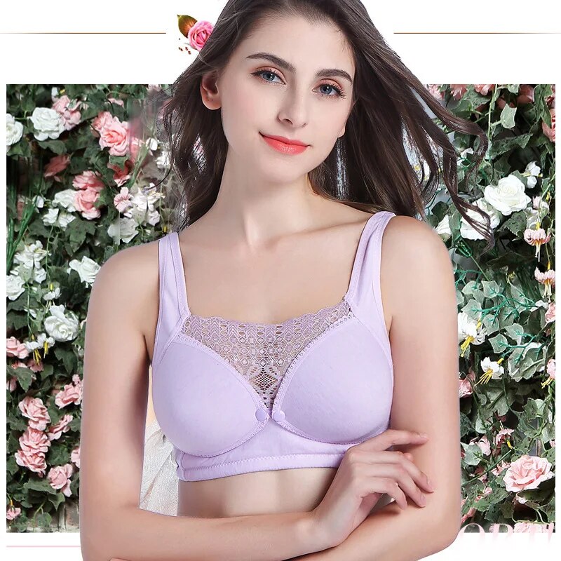 Curvear®️Women's Breastfeeding Nursing Bras, Seamless Ultra Comfort Maternity Non Padded Feeding Lace No Steel Ring Bra, Front Button Closure, Pregnancy Sleep Cotton Bralette