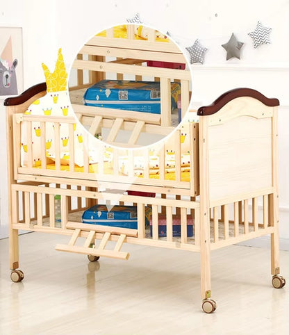 Baby Crib - 108×64×89cm Solid Wood Cradle, Large Splicing Bed, Multifunctional Newborn BB Cot with Safety Design