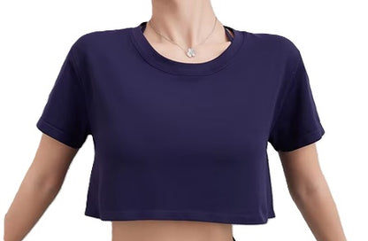 Women' Multicolor Short Sleeve Cropped Workout Top – Breathable Activewear T-Shirt