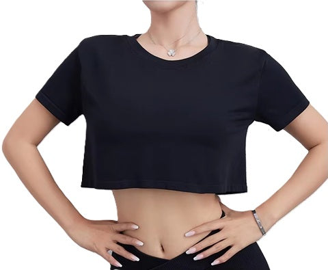 Women' Multicolor Short Sleeve Cropped Workout Top – Breathable Activewear T-Shirt